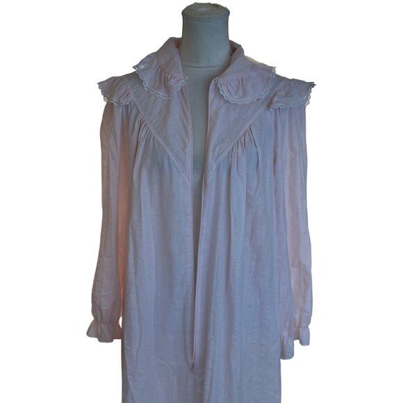 CJS Vintage Long-Sleeve Front Zip Nightgown Ruffled Collar Baby Pink Victorian M - Picture 3 of 12